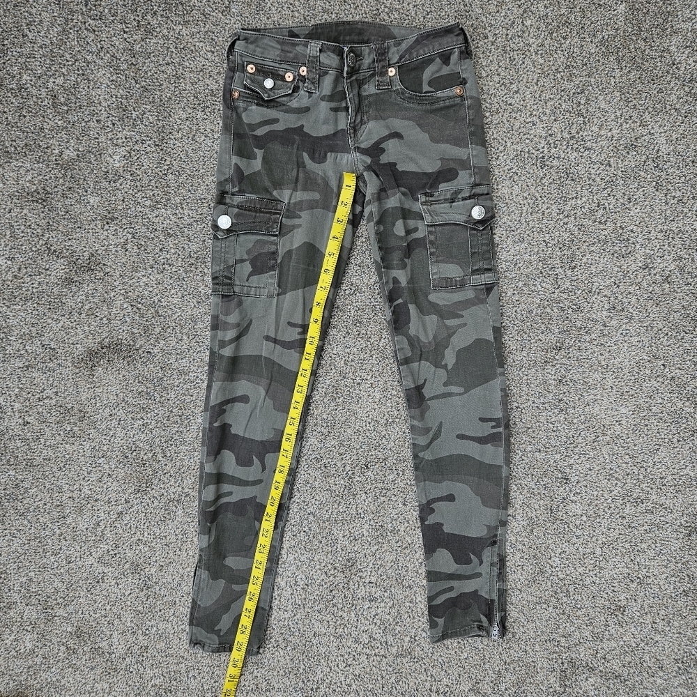True Religion Camo Cargo Pants Utility Leggings Green Pockets Stretch Womens 24 - Picture 12 of 16